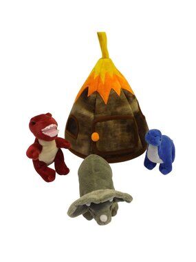 Unipak 10" Volcano House 3 Stuffed Dinosaur Plush Playset Soft House For Kids